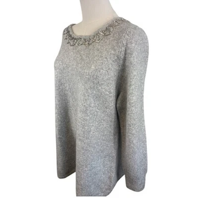 Soft Surroundings Aleza Sweater Beaded Jeweled Neckline Gray Heather Size 1X - Image 1 of 4