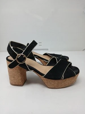 Anthropologie Piped Platform Sandals women size 41 10 Cork Block Heel Shoes - Image 1 of 4