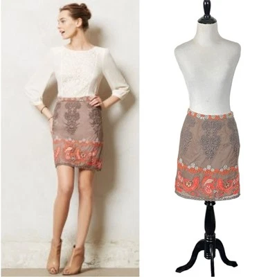 Saia bordada vintage Anthropologie Yoana Baraschi tamanho 0P XS etérea - Imagem 1 de 4