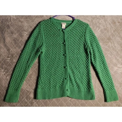 LL Bean Cardigan Sweater Angora Wool Popcorn Bobble Knit Women's Medium Green - Image 1 of 3