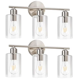Brushed Nickel Vanity Lights - 3-Light Modern Bathroom Lighting Fixtures with... - Picture 1 of 7