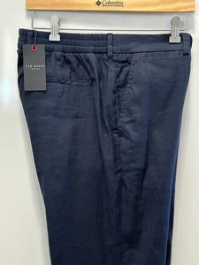 NEU Ted Baker schmale Baumwoll-Leinen-Mischung DUNKELBLAU Herrenhose 36R $ 175 elegant lässig neu mit Etikett - Bild 1 von 17