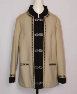 Vtg Fjord Fashions Nordic Jacket Pure Wool Beige Brown Pewter Clasps Size 46 - Picture 1 of 11
