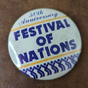 Vintage Pinback 50th Anniversary Festival of Nations Large 3" Pin 1980s - Bild 1 von 2