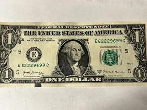 One 1 Dollar Bill Series Low Serial Number Trinary Whitesquirrelcoins - Picture 1 of 2