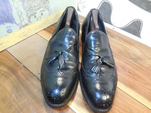 Bostonian Footsaver Black Leather Wingtip Tassel Loafers Men's 12C/A Vintage - Picture 1 of 11