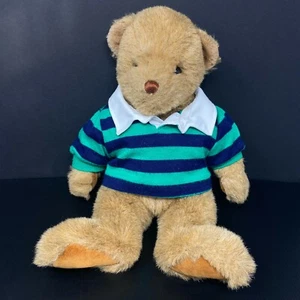 Land's End Gund Brown Teddy Bear Plush 15" Stuffed Animal Stripe Rugby Shirt - Picture 1 of 7