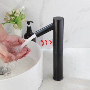 Grifo mezclador fregadero de baño negro automático manual sin contacto sensor grifo de 1 orificio - Imagen 1 de 9