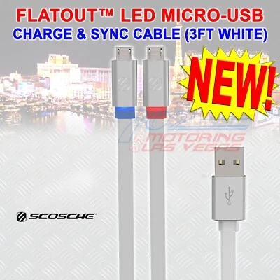 SCOSCHE FLATOUT LED (MICRO) - CABLE DE CARGA Y SINCRONIZACIÓN DE 3 PIES CON LED DE CARGA - MFLEDWT Foto 1 de 2