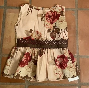 Persnickety NWT Floral 100% Cotton Peplum Top Girls Size 7 Made in USA, Roses - Picture 1 of 2