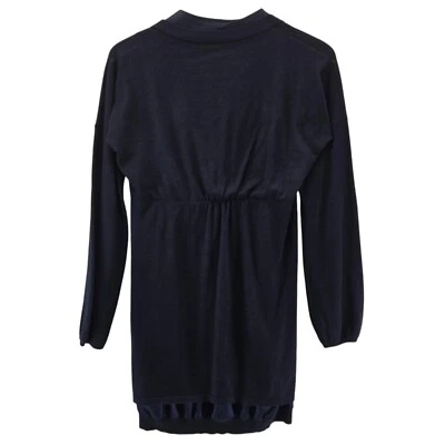 Brunello Cucinelli 开衫束腰毛衣女式小号海军蓝羊绒丝绸 — 第 1/4 张图片