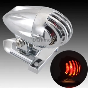 Motorcycle Tail Brake Light Vintage Chrome License Plate Mount Grill Universal - Picture 1 of 12