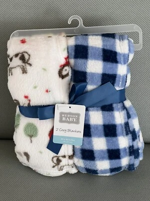 HUDSON BEBÉ GRANJA ANIMALES ROJO TRACTOR AZUL GINGHAM Bebé JUEGO MANTAS Niños Vellón Foto 1 de 4