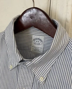 New Brooks Brothers Blue Stripe Oxford Dress Shirt 16 X 35 Slim Fit USA Made - Picture 1 of 3