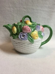 Vintage dekorative Otagiri Basketweave Keramik Tulpe Teekanne - Bild 1 von 12