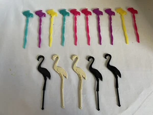 Tropical Swizzle Sticks Flamingos and Fish Plastic Assorted Colors Lot of 15 - Picture 1 of 4