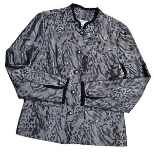 COLDWATER CREEK Grey Pewter/Black Animal Print Jacket Ruffle Trim Y2K Lined PM - Picture 1 of 10