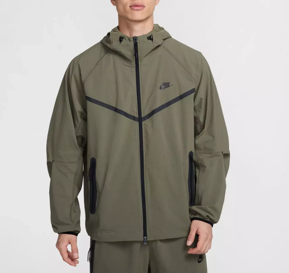 Nike Tech Woven Windrunner Hooded Jacket Olive Green Mens Size L-TALL HM7151-223
