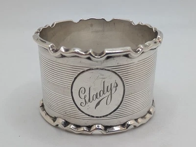 Antique Sheffield Sterling Silver Napkin Ring "Gladys" name engraving dated 1909 — 第 1/4 张图片