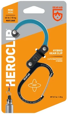 GEAR AID Aluminum Heroclip, Mini 40 lb Max Load - Black & Blue - Image 1 of 3