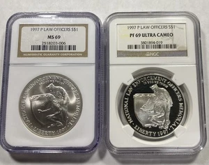 (2) 1997-P $1 Law Officers Silver Commemorative Dollars NGC PF/MS69 Item 9497 - Picture 1 of 9