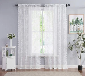 White Lace Floral Sheer Curtains for Bedroom Living-Room 84" Pastoral Rose Vo... - Picture 1 of 8