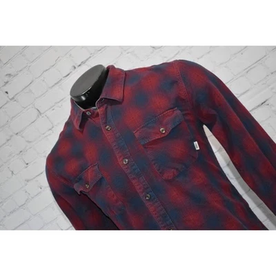 Camisa Vans Off The Wall Para Hombre Talla Grande Con Botones Azul Rojo Oscuro Algodón Foto 1 de 4