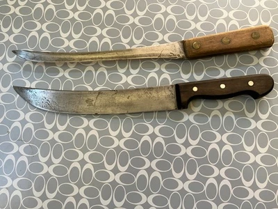 Cuchillos de cocina antiguos primitivos grandes de acero al carbono sin marca Foto 1 de 4