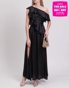 RRP€599 ZADIG&VOLTAIRE Maxi One Shoulder Dress Size L Black Ruffles Lined Slit - Picture 1 of 8