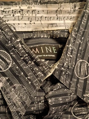 Rock N Roll Mine Shirt Mens Med Black White All Over Music Notes Long Sleeve - Image 1 of 4