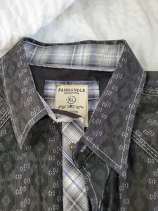 Panhandle Shirt Mens XL Rough Stock Black Pearl Snap Flip Cuff Cowboy - Picture 1 of 8