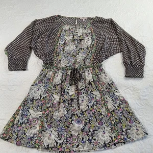 Juicy Couture Silk Mini Dress Women's 6 Geo/Floral Dolman Slvs Gothic Boho EUC - Picture 1 of 12