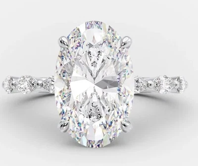 5.5Ct Oval Lab Grown Diamond Solitaire With Accent Engagement Ring 14k Gold - Image 1 of 4