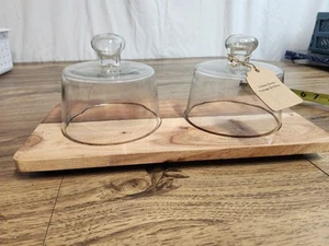 Stunning New Glass And Wood Double Dome Cheese Tray Cheese Board Charcuterie - Picture 1 of 12