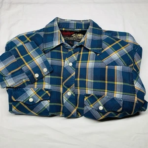 Old Navy Vintage Flanell Hemd Herren Gr. M blau kariert Perlen Druckknopf Western Cowboy - Bild 1 von 14