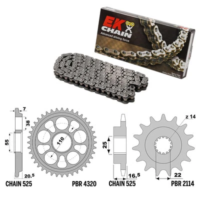 DUCATI MONSTER EVO 1100 2011-2012 catena corona pignone kit 525 PBR EK1336G Foto 1 de 4
