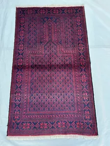 Hand-Knotted Afghan Prayer Rug, 2.10 x 4.9 ft Red Wool Tribal Geometric Carpet - Picture 1 of 13