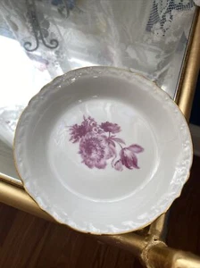 Tazón de postre de fruta floral rosa porcelana de France magenta oro borgoña - Imagen 1 de 4