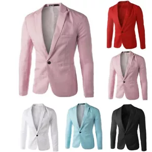 Mens Formal Work Blazer Jacket Business Casual One Button Slim Suit Coat Tops - Picture 1 of 15