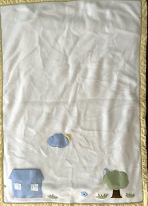 Jacadi Fleece Baby Blanket House Tree Bird Cloud Appliques Hand Embroidered - Picture 1 of 9