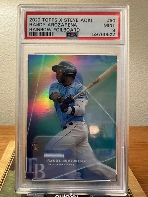 2020 Topps X Steve Aoki Rainbow Foilboard Randy Arozarena #50 (RC) PSA MINT 9 - Image 1 of 2