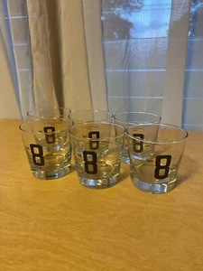 Set of 6 Clear Drink Glasses 3-1/4" Tall Number 8 Type Lettering Graphic Logo - Picture 1 of 7