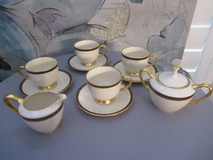 LENOX TYLER 10 PIECE TEA SET CUPS SAUCERS CREAMER & SUGAR BLACK GOLD - Picture 1 of 8