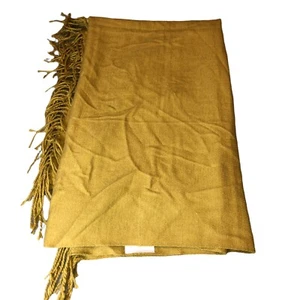 WEST ELM Mustard Acrylic Scarf Wrap with Fringe Edge Throw Blanket Shawl 44 x 56 - Picture 1 of 6
