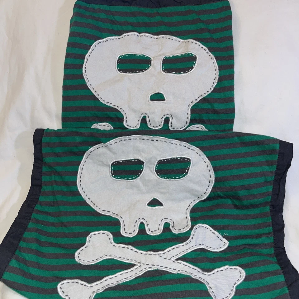 Fundas de almohada Pottery Barn para niños 2 calaveras huesos cruzados costuras geniales piratas verdes Foto 1 de 4