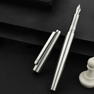 Hongdian 517S Full Steel Fountain Pen EF 0.4/0.5/1.0MM Bent Nib Srew Cap - Picture 1 of 9