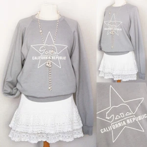 NEW Women's Grey Star Bear California Graphic Fleece Lined Cozy Sweatshirt Top - Picture 1 of 10