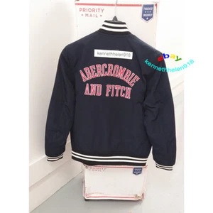 ABERCROMBIE & FITCH VARSITY BOMBER GIACCA CAPPOTTO BLU NAVY UOMO TAGLIA MEDIA - Foto 1 di 9