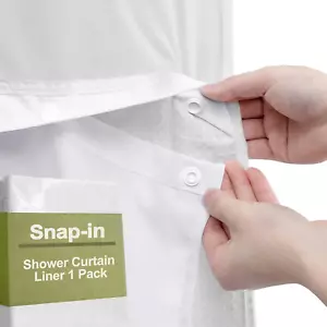 Waterproof Fabric Snap in Shower Curtain Liner Replacement with 2 Magnets 59" W - Picture 1 of 6