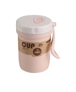 300ml Healthy Material Wheat Straw Sealed Soup Cup Lid Breakfast Portable Mug - Picture 1 of 5